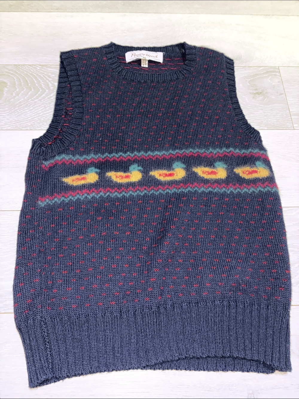 Wool Knit Duck-Pattern Sleeveless Vest in Navy by Roberta di Camerino